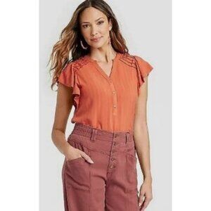 Knox Rose Women's Flutter Short Sleeve Blouse Top - M Pumpkin Spice NWT